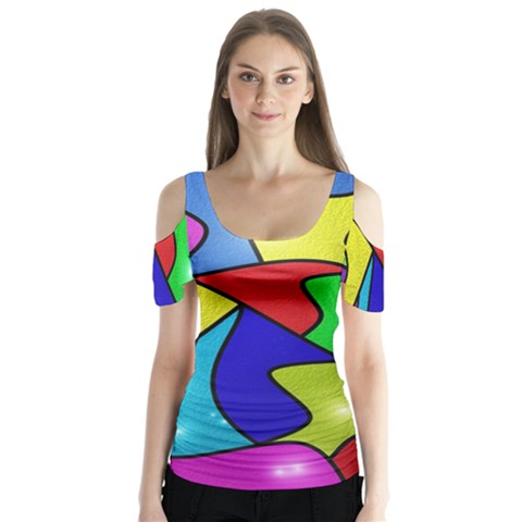 Colorful Abstract Art Butterfly Sleeve Cutout Tee  by gasi