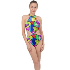 Colorful Abstract Art Halter Side Cut Swimsuit by gasi