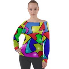 Colorful abstract art Off Shoulder Long Sleeve Velour Top