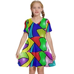 Colorful Abstract Art Kids  Short Sleeve Tiered Mini Dress by gasi