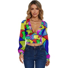 Colorful abstract art Long Sleeve Deep-V Velour Top