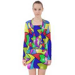 Colorful Abstract Art V-neck Bodycon Long Sleeve Dress by gasi
