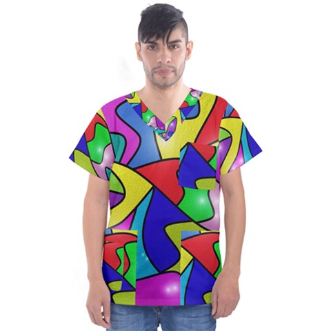 Colorful Abstract Art Men s V-neck Scrub Top by gasi