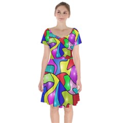 Colorful Abstract Art Short Sleeve Bardot Dress