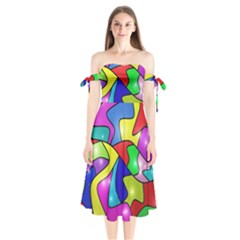 Colorful Abstract Art Shoulder Tie Bardot Midi Dress