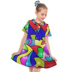 Colorful Abstract Art Kids  Short Sleeve Shirt Dress by gasi