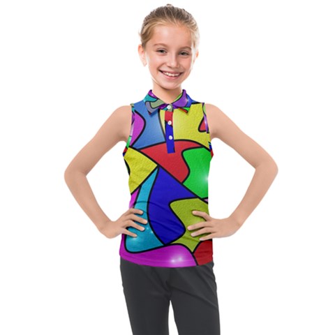 Colorful Abstract Art Kids  Sleeveless Polo Tee by gasi