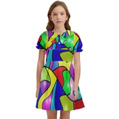 Colorful Abstract Art Kids  Bow Tie Puff Sleeve Dress by gasi