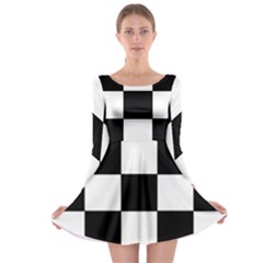 Grid-domino-bank-and-black Long Sleeve Skater Dress