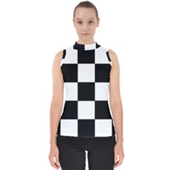 Grid-domino-bank-and-black Mock Neck Shell Top by BangZart