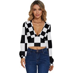 Grid-domino-bank-and-black Long Sleeve Deep-v Velour Top