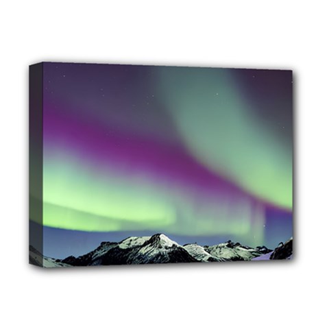 Aurora Stars Sky Mountains Snow Aurora Borealis Deluxe Canvas 16  X 12  (stretched)  by Uceng