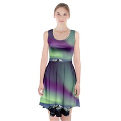 Aurora Stars Sky Mountains Snow Aurora Borealis Racerback Midi Dress by Uceng