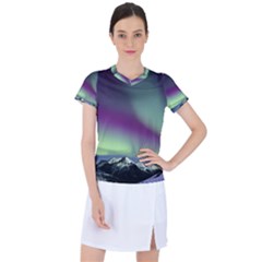 Aurora Stars Sky Mountains Snow Aurora Borealis Women s Sports Top by Uceng