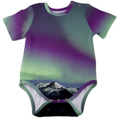 Aurora Stars Sky Mountains Snow Aurora Borealis Baby Short Sleeve Onesie Bodysuit by Uceng