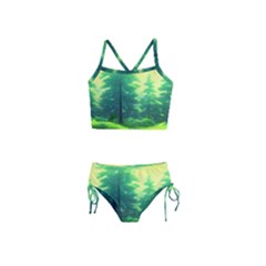 Anime Forrest Nature Fantasy Sunset Trees Woods Girls  Tankini Swimsuit by Uceng