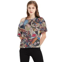 Background Embroidery Pattern Stitches Abstract One Shoulder Cut Out Tee