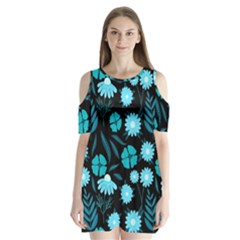 Flower Nature Blue Black Art Pattern Floral Shoulder Cutout Velvet One Piece by Uceng