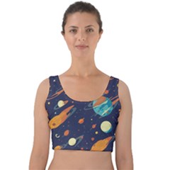 Space Galaxy Planet Universe Stars Night Fantasy Velvet Crop Top by Uceng