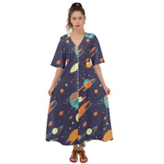 Space Galaxy Planet Universe Stars Night Fantasy Kimono Sleeve Boho Dress by Uceng