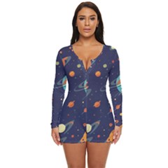 Space Galaxy Planet Universe Stars Night Fantasy Long Sleeve Boyleg Swimsuit by Uceng