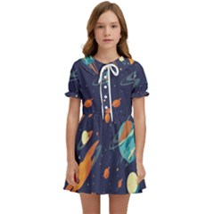 Space Galaxy Planet Universe Stars Night Fantasy Kids  Sweet Collar Dress by Uceng