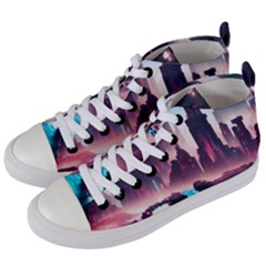 Urban City Cyberpunk River Cyber Tech Future Women s Mid-top Canvas Sneakers by Uceng