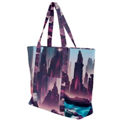 Urban City Cyberpunk River Cyber Tech Future Zip Up Canvas Bag by Uceng