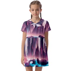 Urban City Cyberpunk River Cyber Tech Future Kids  Asymmetric Collar Dress by Uceng