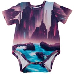 Urban City Cyberpunk River Cyber Tech Future Baby Short Sleeve Onesie Bodysuit