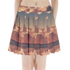 Sunset River Sky Clouds Nature Nostalgic Mountain Pleated Mini Skirt by Uceng