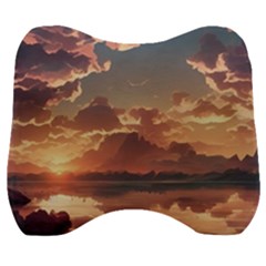 Sunset River Sky Clouds Nature Nostalgic Mountain Velour Head Support Cushion by Uceng