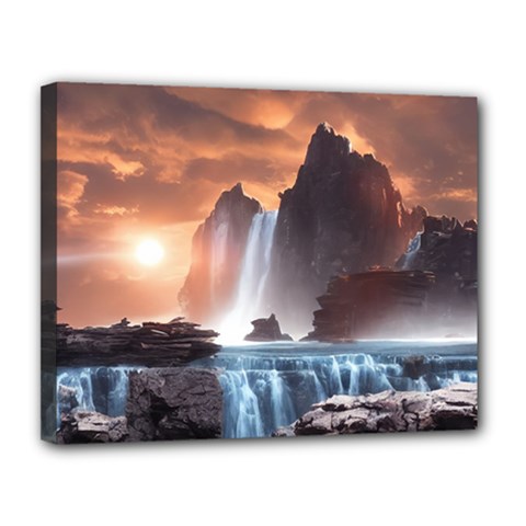 Water Waterfall Nature River Lake Planet Fantasy Canvas 14  X 11  (stretched) by Uceng