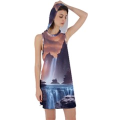 Water Waterfall Nature River Lake Planet Fantasy Racer Back Hoodie Dress by Uceng