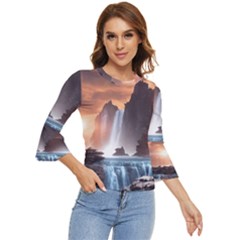 Water Waterfall Nature River Lake Planet Fantasy Bell Sleeve Top