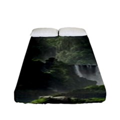 Waterfall River Fantasy Dream Planet Matte Fitted Sheet (full/ Double Size) by Uceng