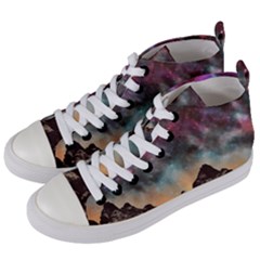 Mountain Space Galaxy Stars Universe Astronomy Women s Mid-top Canvas Sneakers by Uceng