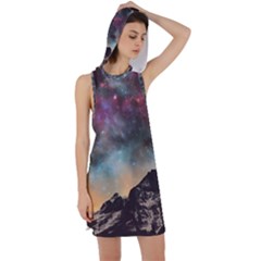 Mountain Space Galaxy Stars Universe Astronomy Racer Back Hoodie Dress by Uceng