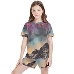 Mountain Space Galaxy Stars Universe Astronomy Kids  Tee And Sports Shorts Set by Uceng