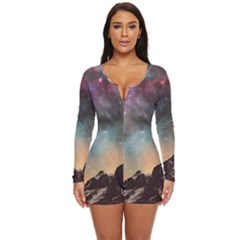 Mountain Space Galaxy Stars Universe Astronomy Long Sleeve Boyleg Swimsuit by Uceng