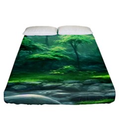 River Forest Woods Nature Rocks Japan Fantasy Fitted Sheet (california King Size)