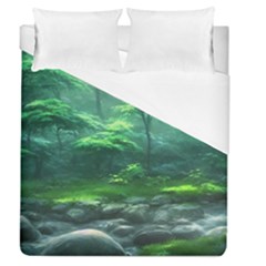 River Forest Woods Nature Rocks Japan Fantasy Duvet Cover (queen Size) by Uceng