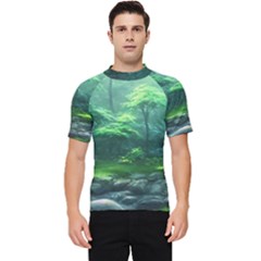 River Forest Woods Nature Rocks Japan Fantasy Men s Short Sleeve Rash Guard by Uceng