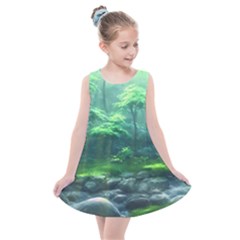 River Forest Woods Nature Rocks Japan Fantasy Kids  Summer Dress by Uceng