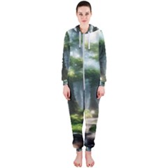 Forest Wood Nature Lake Swamp Water Trees Hooded Jumpsuit (ladies) by Uceng