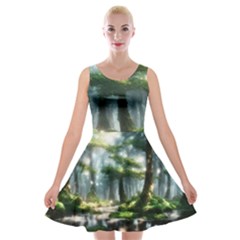 Forest Wood Nature Lake Swamp Water Trees Velvet Skater Dress by Uceng