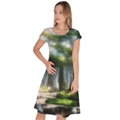 Forest Wood Nature Lake Swamp Water Trees Classic Short Sleeve Dress by Uceng