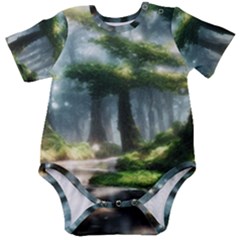 Forest Wood Nature Lake Swamp Water Trees Baby Short Sleeve Onesie Bodysuit by Uceng