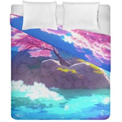 Fantasy Japan Mountains Cherry Blossoms Nature Duvet Cover Double Side (california King Size) by Uceng