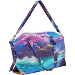 Fantasy Japan Mountains Cherry Blossoms Nature Canvas Crossbody Bag by Uceng